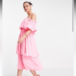 River Island ruffle tiered maxi slip dress in pink 6